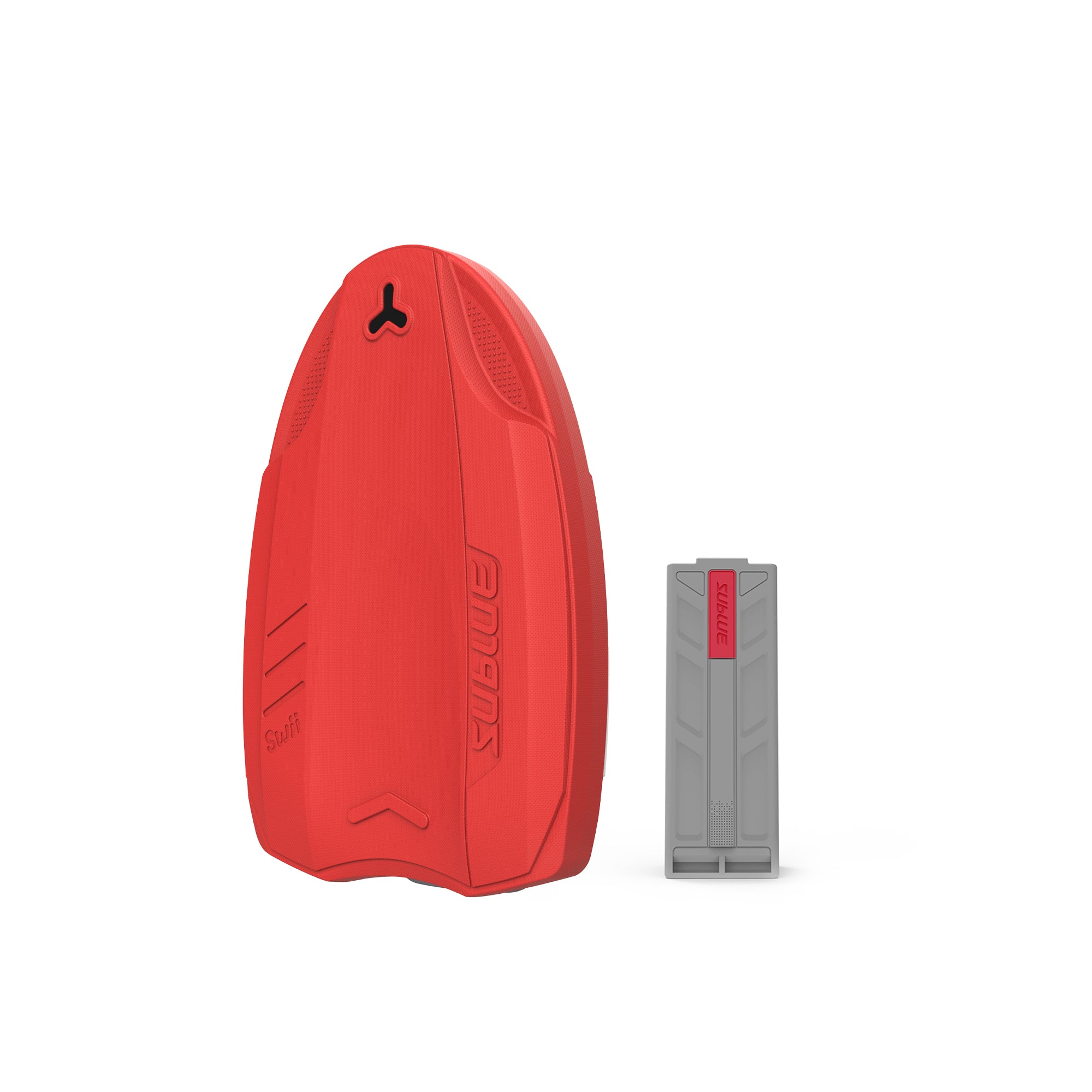 Red SUBLUE Swii kickboard and battery pack, showcasing design for aquatic adventures.