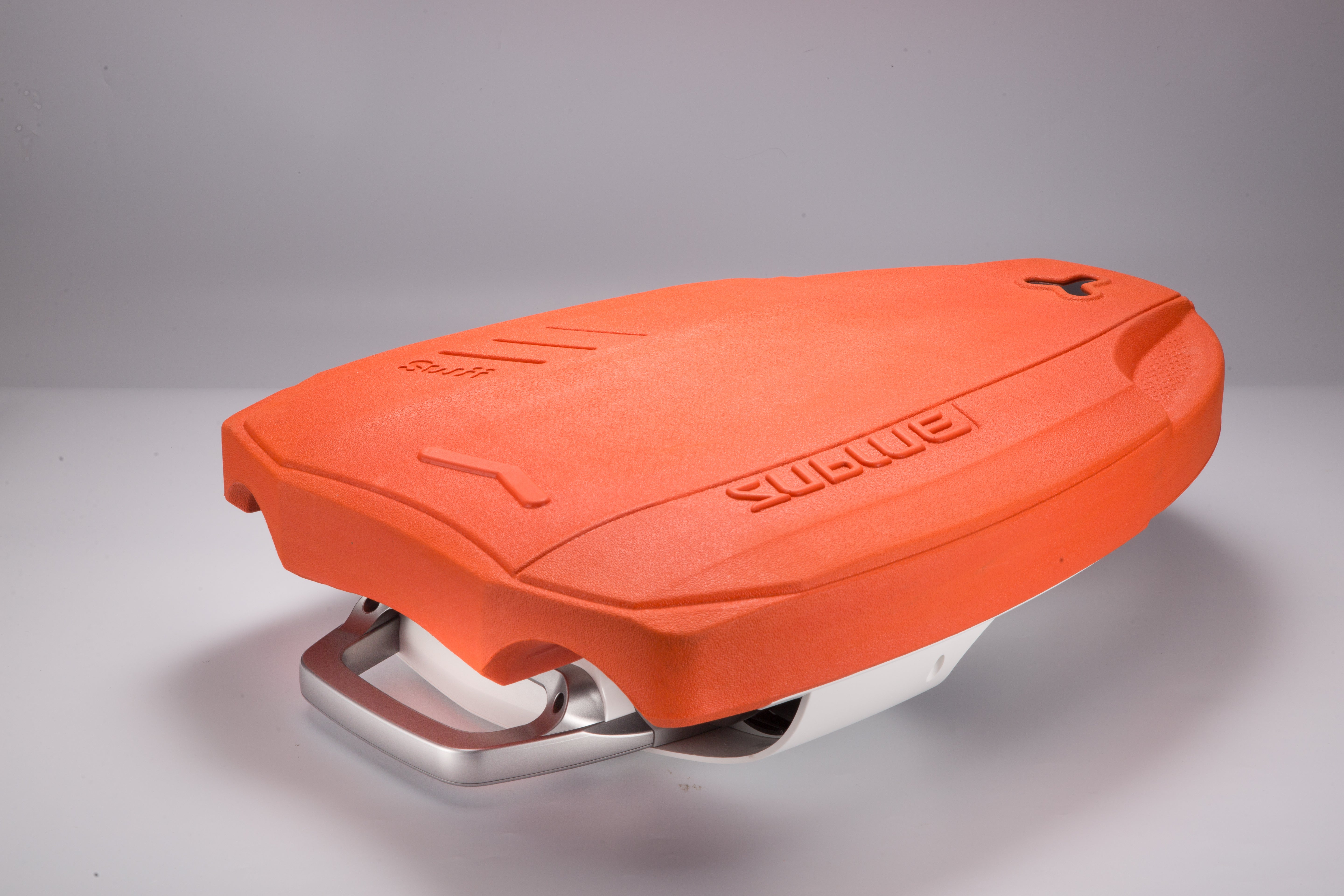 Side view of SUBLUE Swii Electronic Kickboard in vibrant orange, highlighting sleek design.