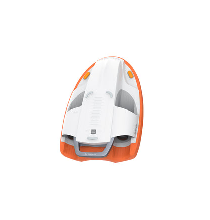 Top view of SUBLUE Swii kickboard in white and orange for aquatic fun.