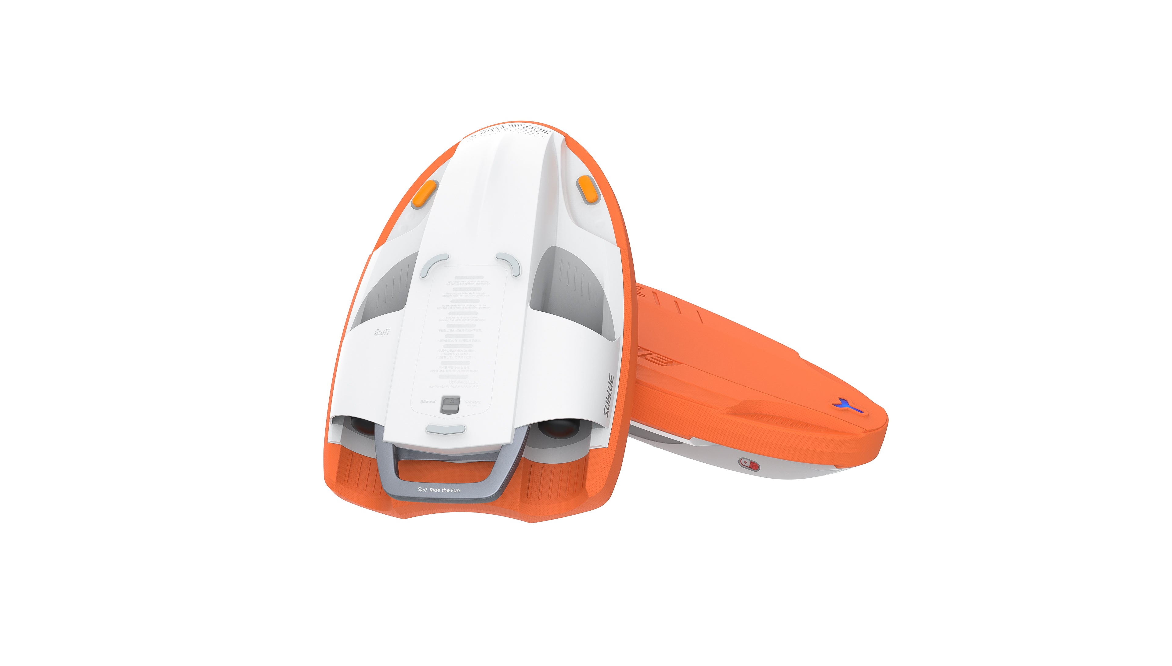 Sublue Swii Electronic Kickboard in white and orange, featuring streamlined design.